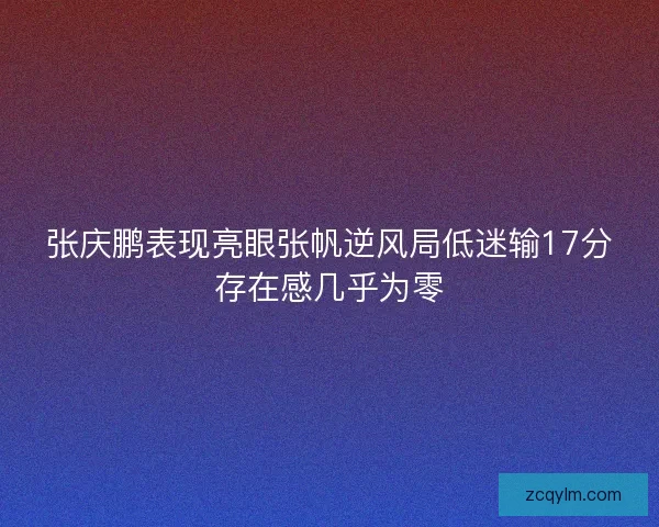 张庆鹏表现亮眼张帆逆风局低迷输17分存在感几乎为零